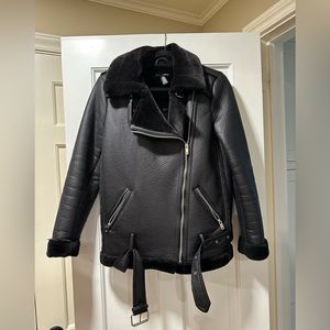 aqua black winter moto jacket